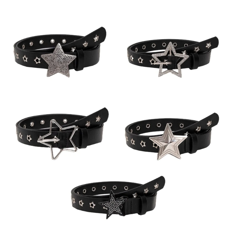 

Delicate Star Buckle Belts PU Leather Belt Adult Adjustable Decorative Belt M6CD