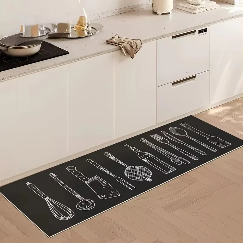 

Kitchen Floor Mats Anti-slip Oil-proof Pvc Leather Foot Mat Wipeable Washable Doormats Waterproof Dirt-resistant Balcony Carpet