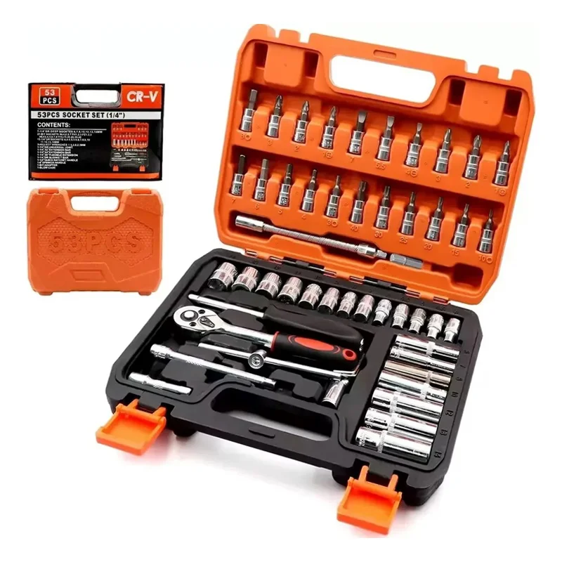 

46/53 шт./компл. 1/4 дюйма новый набор инструментов для ремонта автомобилей набор головок инструмент для ремонта автомобиля трещотка динамометрический ключ комбинированный набор инструментов для ремонта автомобиля