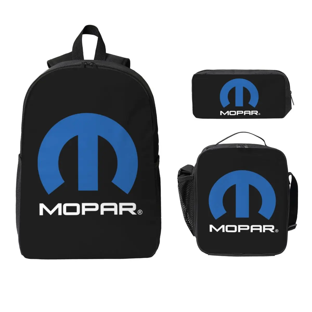 

Mopar Black Logo American Trucker Backpack Student BookBag School Bag Computer Shoulder Bags 3ps Insulated Lunch Bag Pencil Case