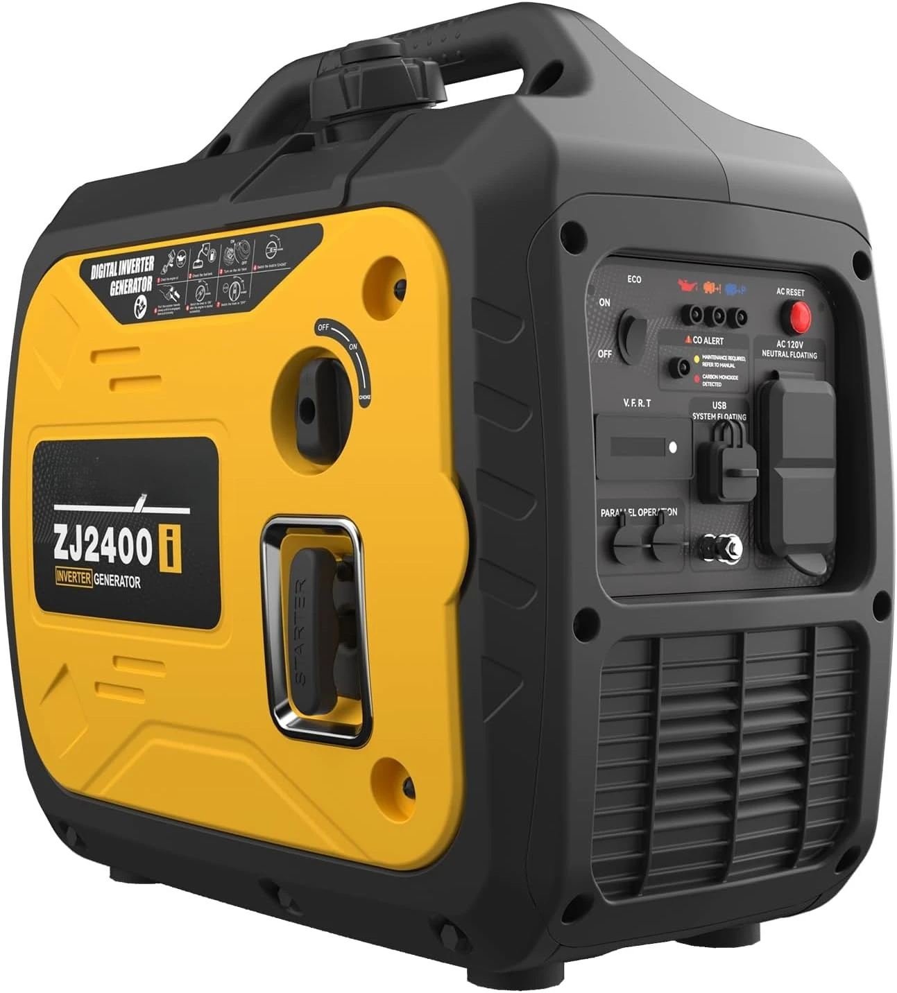 

Портативный инверторный генератор мощностью 2400 Вт, соответствующий стандартам EPA, с датчиком CO, функцией экономного режима, легкий и тихий, работающий на газе