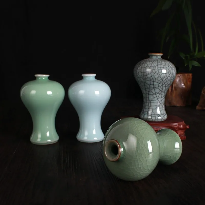 Longquan Celadon Mini Ceramic Vase, Japanese Style, Mini Flower Vase, Indoor Room Decoration