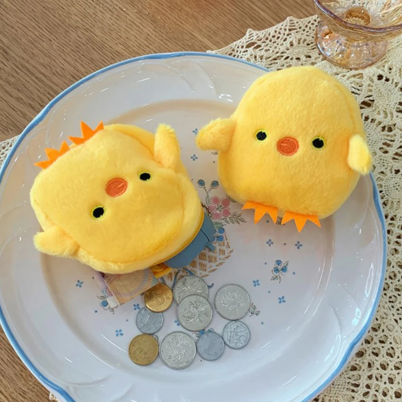 1pc 12cm Kawaii Cartoon Cute Yellow Chick Children Animals Plush Coin Purse Keychain Headphone Wallet Card Bag Pocket Pendant