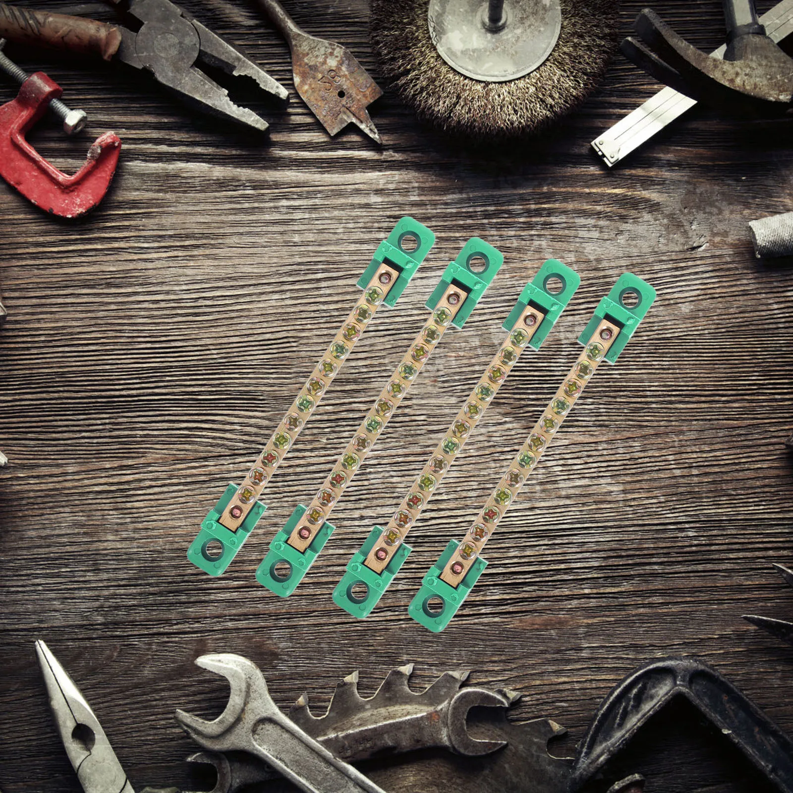 

4pcs Copper Terminal Block 12 Hole Positions Green Screw Terminal Strip Electrical Connector Wiring Bus Bar Grounding Bar Power