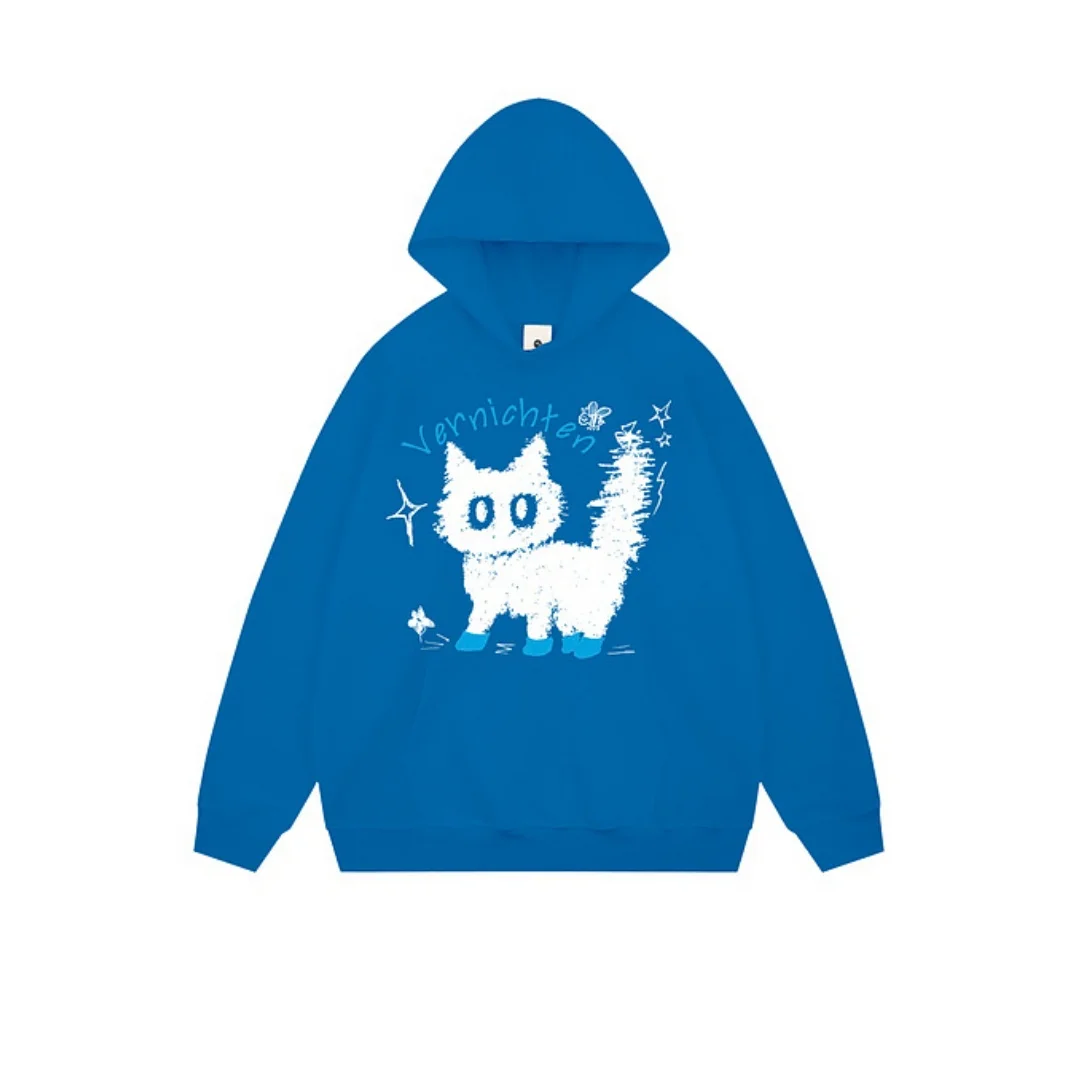 Gato frito gráfico hoodie puro algodão primavera e outono luxo nicho marca moda versátil masculino e feminino y2k hoodie