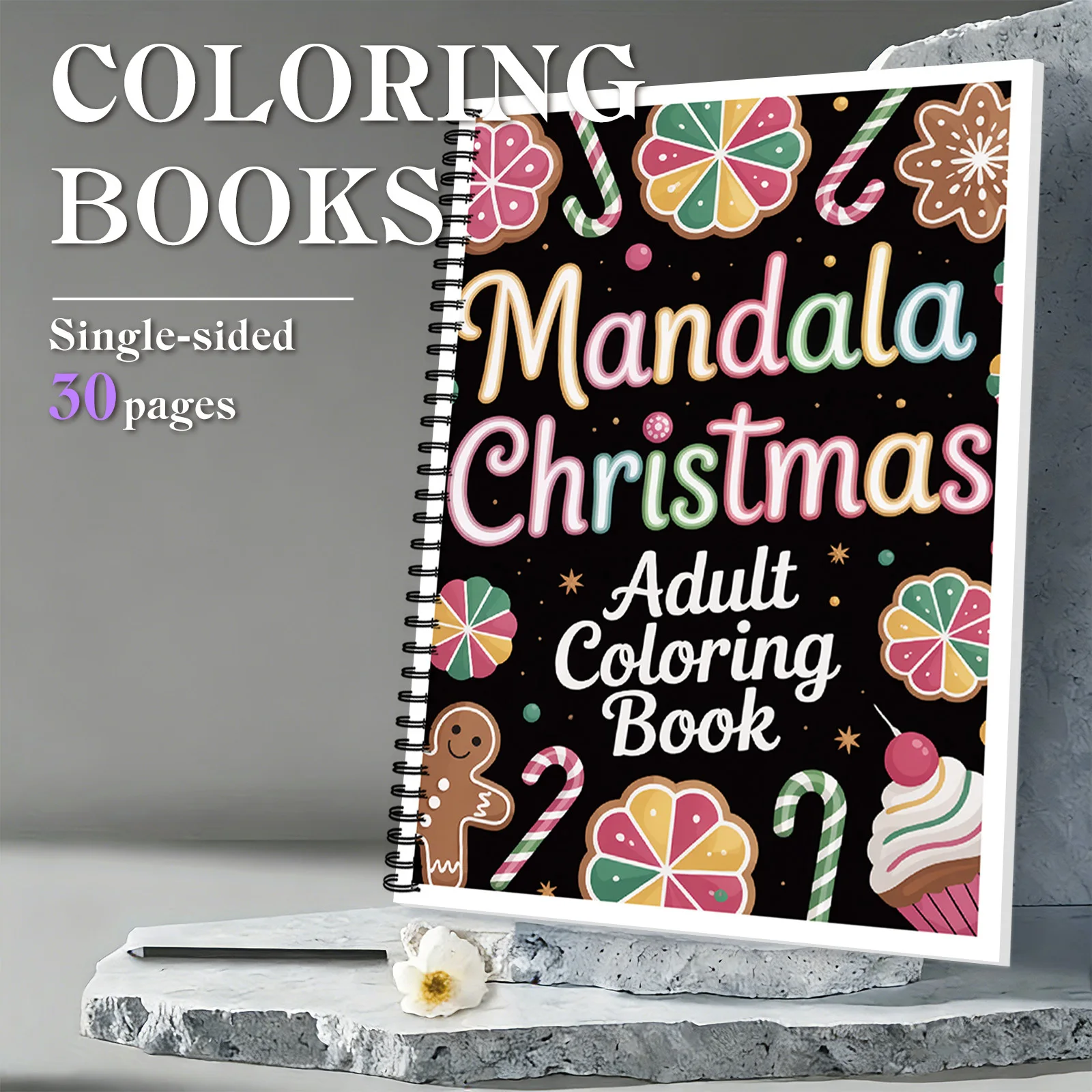 

1 шт. книги для рисования, уютная мандала с рождественской тематикой, спиральная книжка-раскраска для взрослых, для теплых праздничных раскрасок
