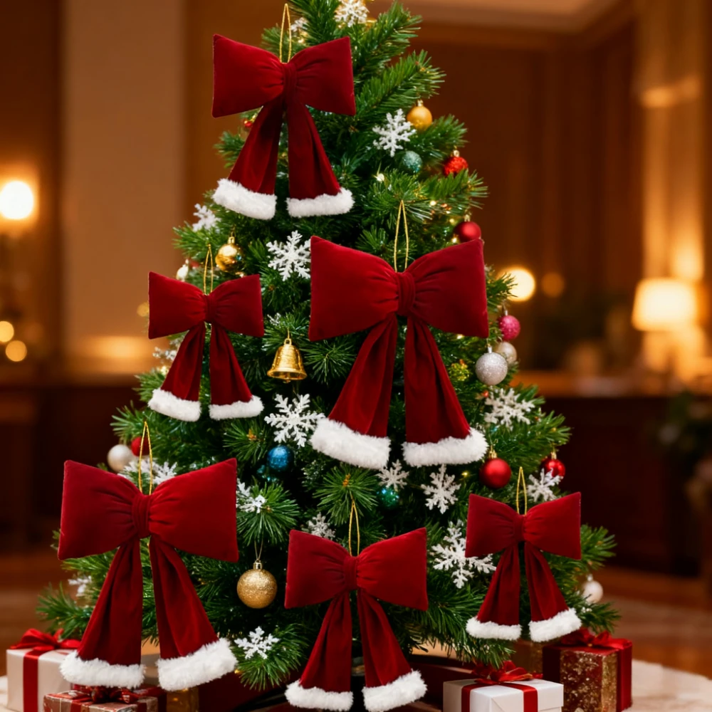 

Christmas Supplies Large Red Bow Pendant Xmas Decorative Soft Bow Knot Christmas Tree Ornaments DIY Xmas Wreath Garland Crafts