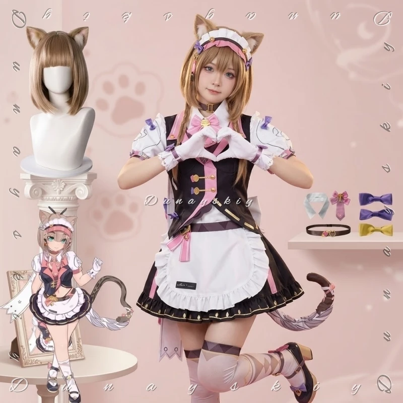 かわいいメイド服帽子弓アニメゲーム-honkai-impact-3-コスプレパルドフェリス衣装ベストドレスウィッグスウィートロリータハロウィンコス