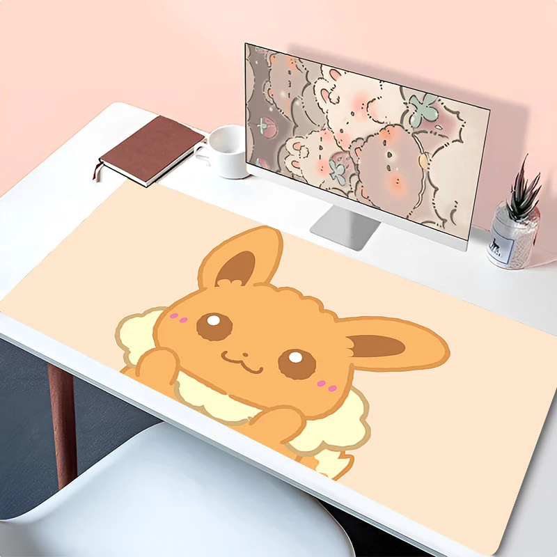 Kawaii Japan Anime Mouse Pad Laptop Eevee Gaming Accessories Mousepad Large P-pokemon Keyboard Rug PC Rubber Extended Desk Mat