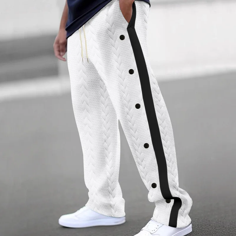 

Autumn Drooping Color Block Men's Casual Pants New Loose Jacquard Button Wide-leg Pants