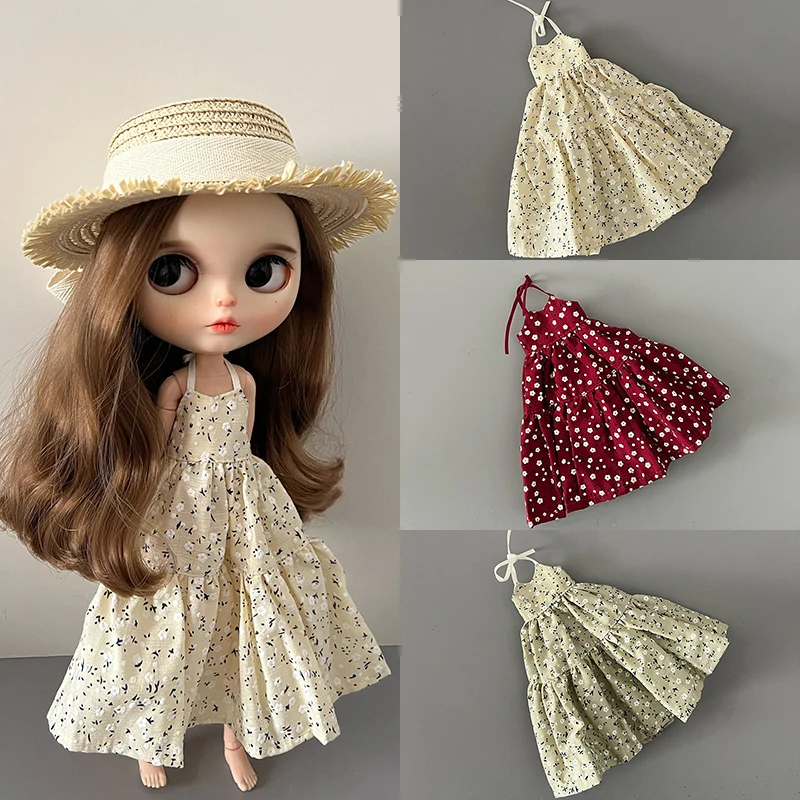 New Blythe Clothes Floral Print Suspender Mini Dress Casual Slim Sleeveless Party Beach Dress for Blyth OB24 Azone Pullip Dolls