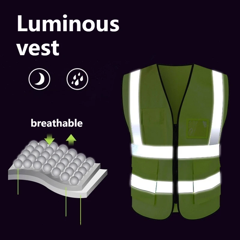 2-delige sets Reflecterende veiligheidsvesten Verstelbare reflecterende veiligheidskleding met meerdere zakken Reflecterend vest voor hardlopen Fietsen