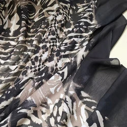 1 meter X 1.35 meter Black Brown Leopard Silk Gauze 100 Natural Silk Chiffon Fabric Mulberry