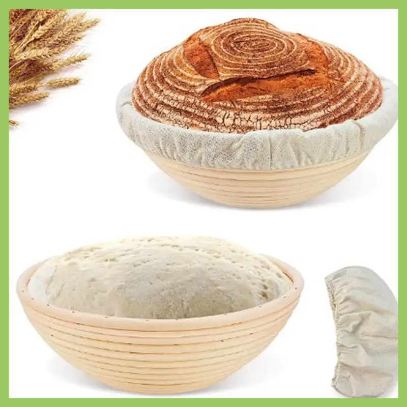 ABJT-Bread Proofing Baskets Proofing Basket Round Rattan Bread Bowls With Liners For Home Bakers Baking Making 23Cm