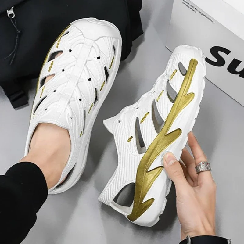 

Полые мужские сандалии, мягкие босиком, большой размер, стильные, оригинальные, дышащие, оптовая продажа, купить номер 41, добро пожаловать, мужская обувь из ЭВА