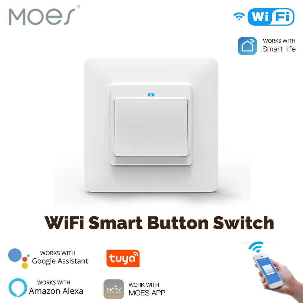 Moes Tuya WiFi Smart Light Button Switch Support Remote Control  Timing Function  Work With Alexa Google Home Smart Life APP