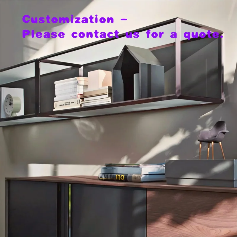 

custom.Minimalist Black Aluminum Bookcase With Tempered Glass Display Cabinet With Adjustable Layers Home Gardening Storage