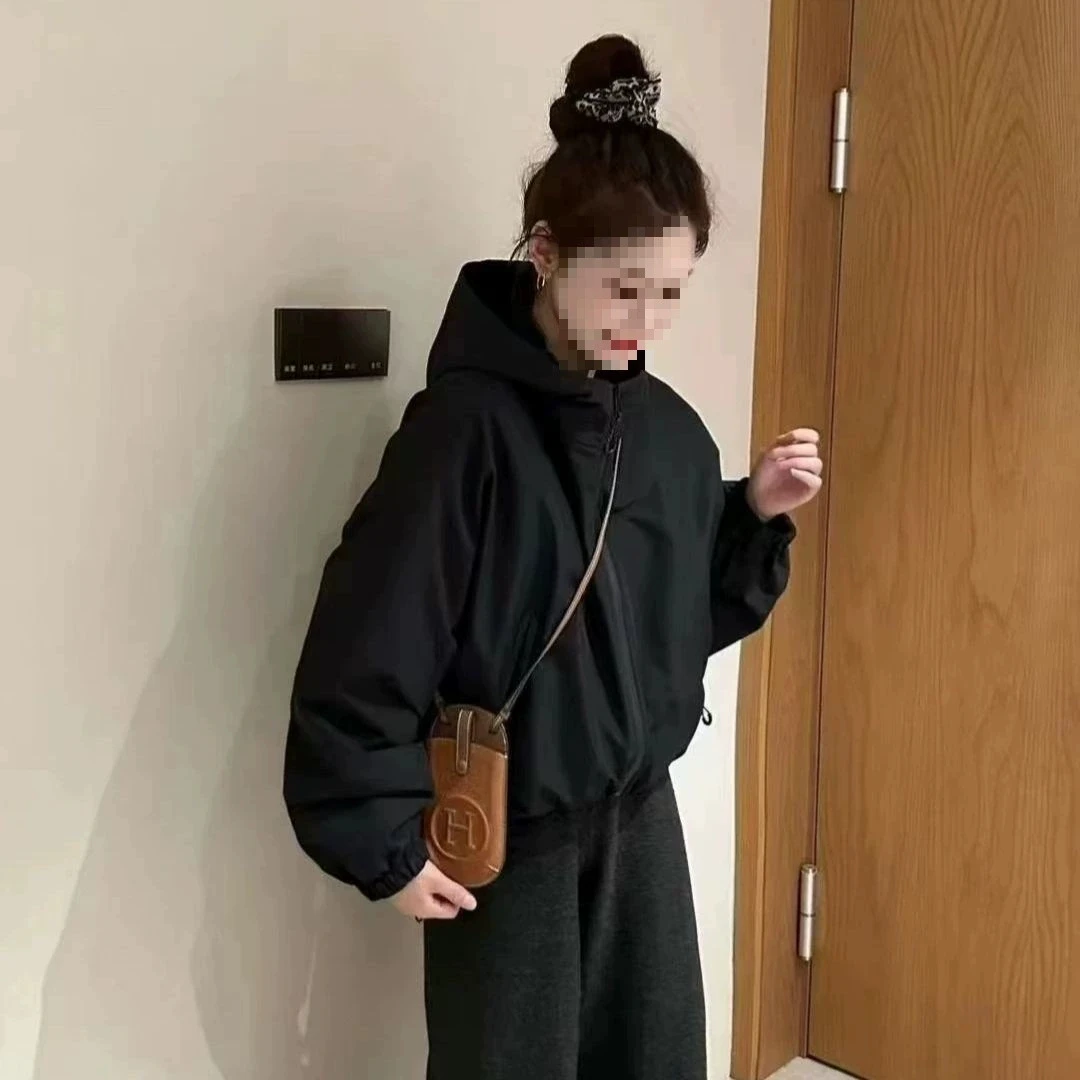 سترة نسائية فضفاضة قصيرة بقلنسوة لخريف 2026 معطف كاجوال مقاوم للرياح للتنزه سيرًا على الأقدام مع قبعة خارجية قابلة للفصل #5