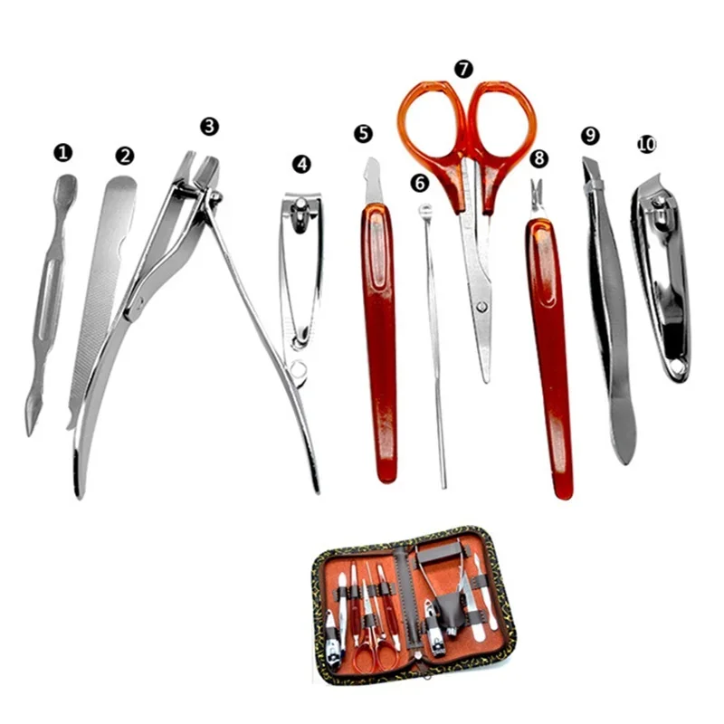 10 Stks/set Nagelknipper Trimmer Kit Professionele Utility Rvs Manicure Care Tools Set