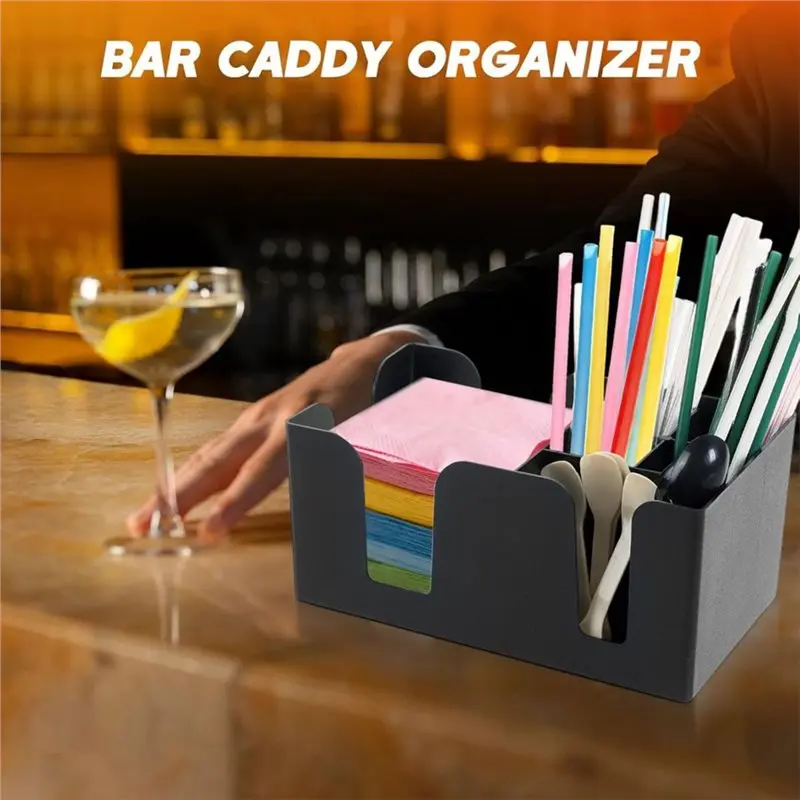 ABLN-Bar Caddys With 6 Compartments Heavy Duty Refillable Bar Organizer Holds Bar Supplies, Napkins, Toothpicks, Straws