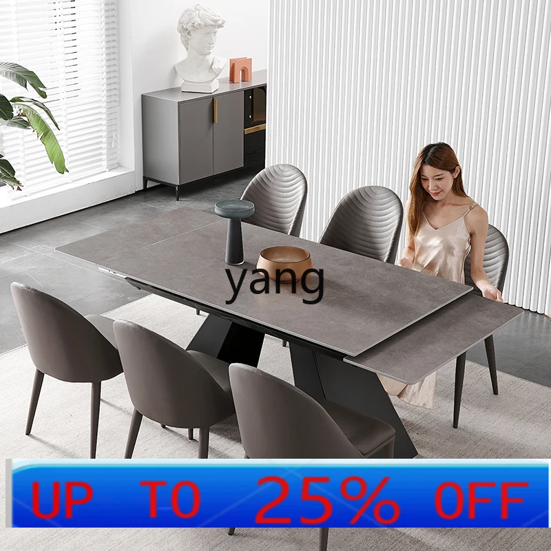 

LMM Italian minimalist rock slab dining table retractable rectangular simple light luxury dining table