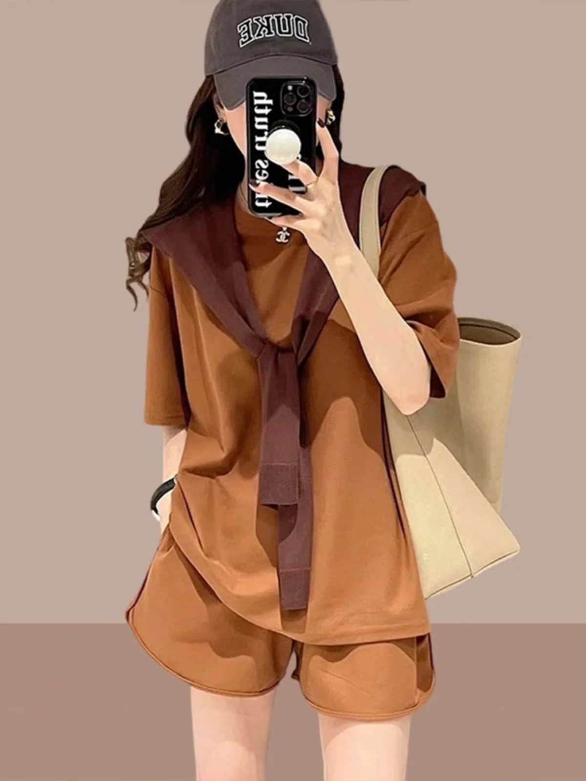 

Casual Sportswear Set Women's Summer Korean Sle Small Size Loose Salt System Student ort Sve orts Two Piece Set