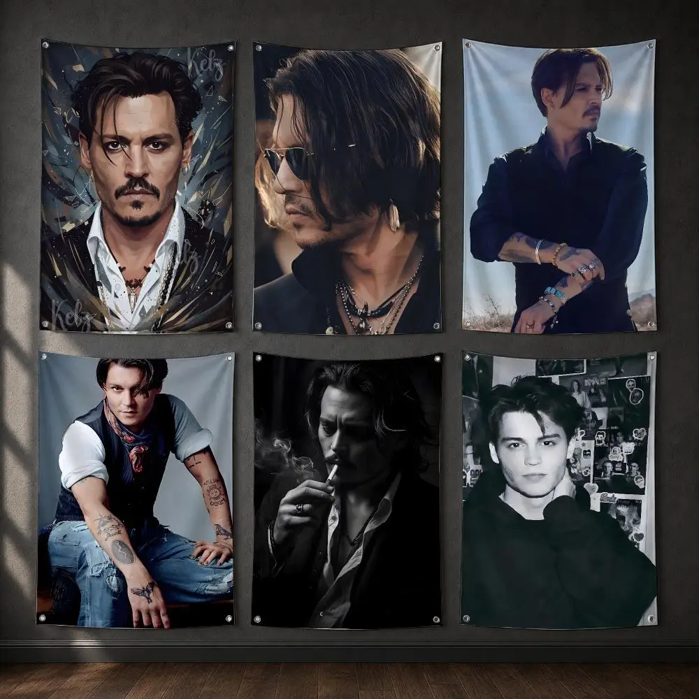 Johnny Depp 90s Classic Movie Star Flags Tapestry Polyester Digital Printing Banner For Garage Wall Art Out Door Decoration