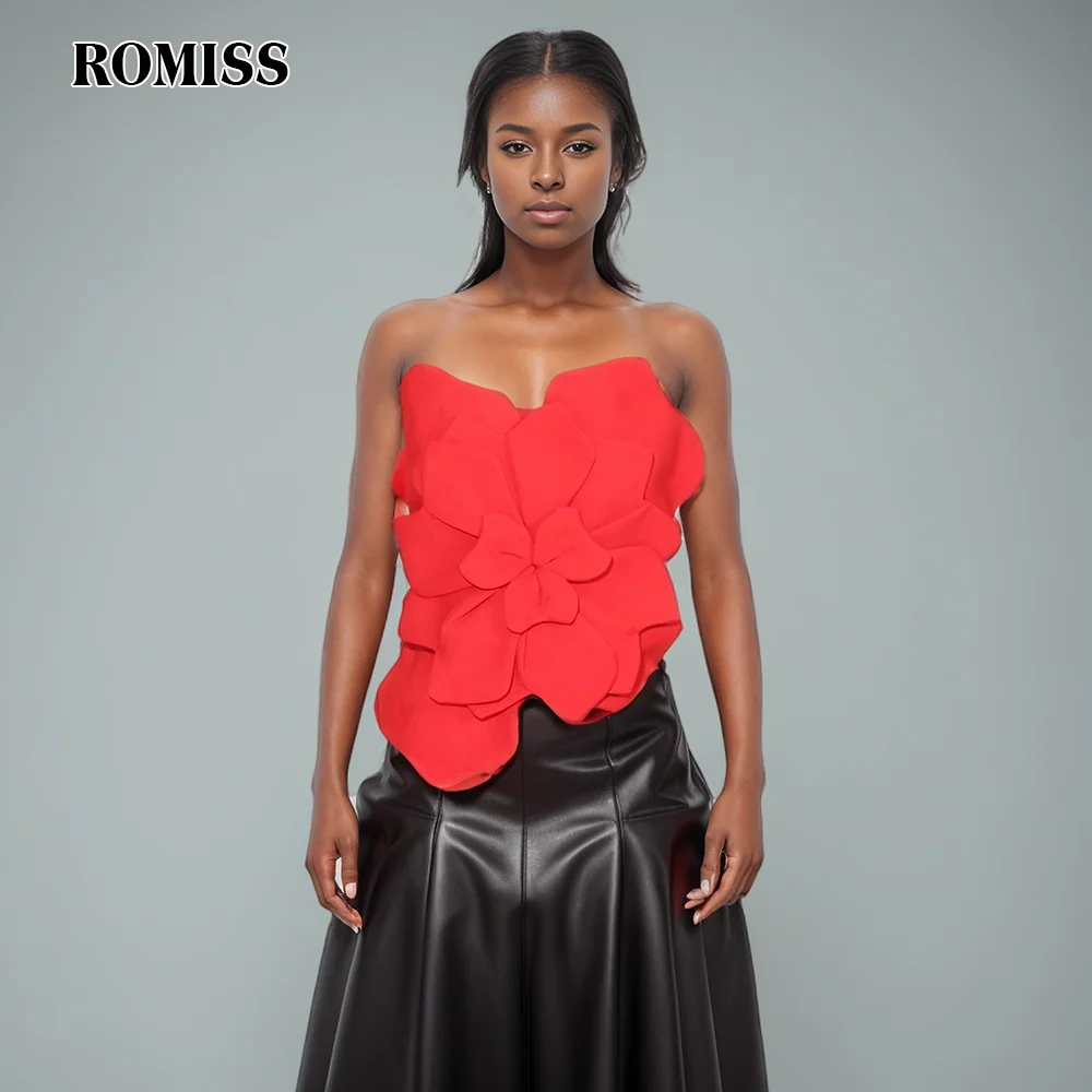 ROMISS Solid Patchwork Appliques Elegant Vest  For Women Strapless Sleeveless Spliced Zipper Temperament Tops Female Fashion