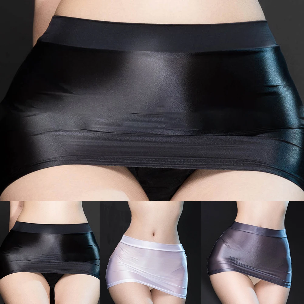 Comfy Hot Stylish แฟชั่นคลับผู้หญิงกระโปรง Clubwear Glossy ต่ําเอวแห้งเร็วดูผ่าน SHEER สีทึบ