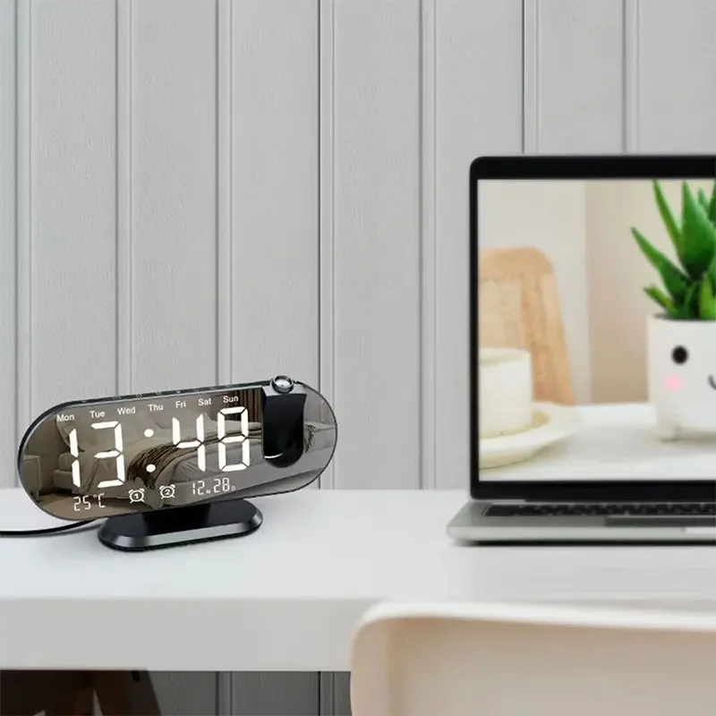 Projectable Alarm Clock with 180° Projection Time Projector Electronic LED Digital for Bedside Desk Decorations Home Alarm Clock