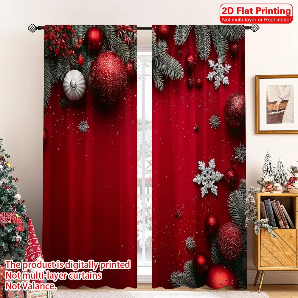 2pcs 2D flat printing Fashionable Christmas curtains Pine branches and snowflakes Digital Printed Polyester Drapes Spring for