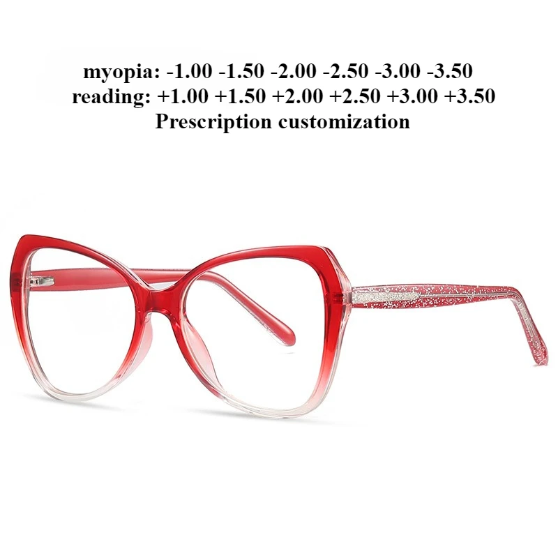 

54-17 Новые женские сверхлегкие очки для чтения «кошачий глаз» с защитой от синего света на заказ, полная оправа для близорукости по рецепту TR