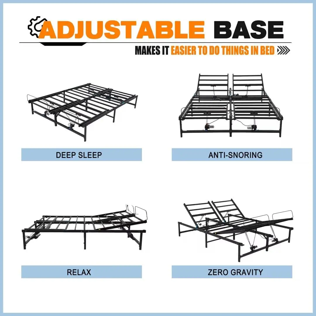 Estrutura de base de cama, estrutura de cama Queen Electric Hevy Duty com fio Reomote para inclinação de cabeça e pés ergonômicos independentes