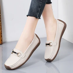 Spring and Autumn Women's Flat Shoes Versatile Women's Leather Shoes Soft Sole Casual Shoes Plus Size Versatile Genuine Leather