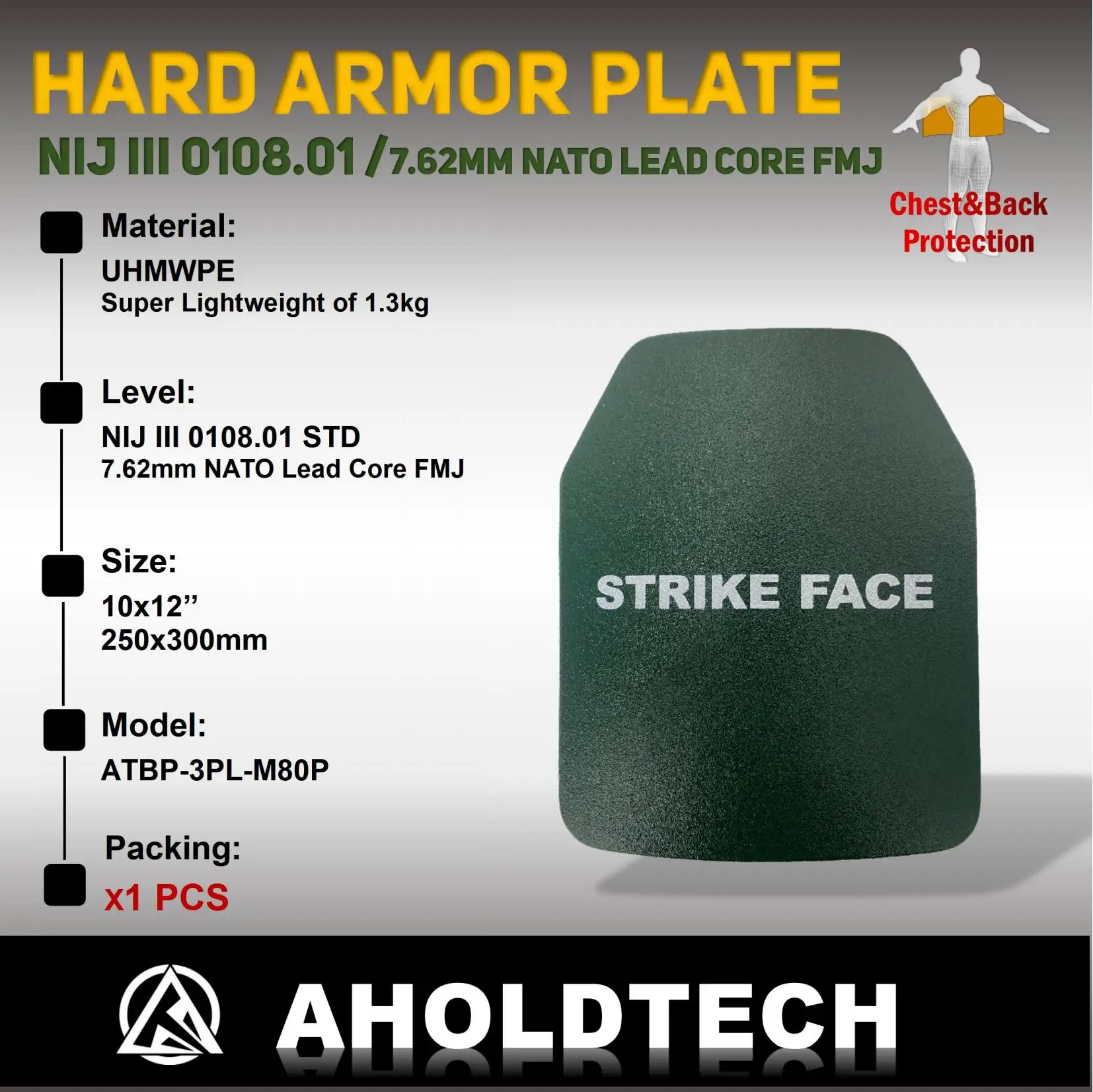 

Hard Armor Plate NIJ III,7.62mm NATO Lead Core FMJ PE Ballistic Vest Bulletproof 10X12 Single Curve SAPI Cut Stand Alone