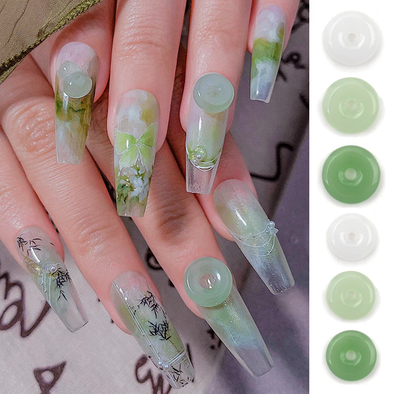 

30PCS Chinese Style 3D Ping buckle Nail Art Charms Jade ring accessories parts for nails decoration manicure supplies material