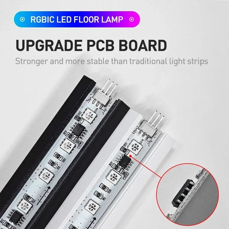 180cm rgbic conduziu a lâmpada de assoalho tuya inteligente app controle remoto canto luz piso atmosférica luz pé decoração para casa natal