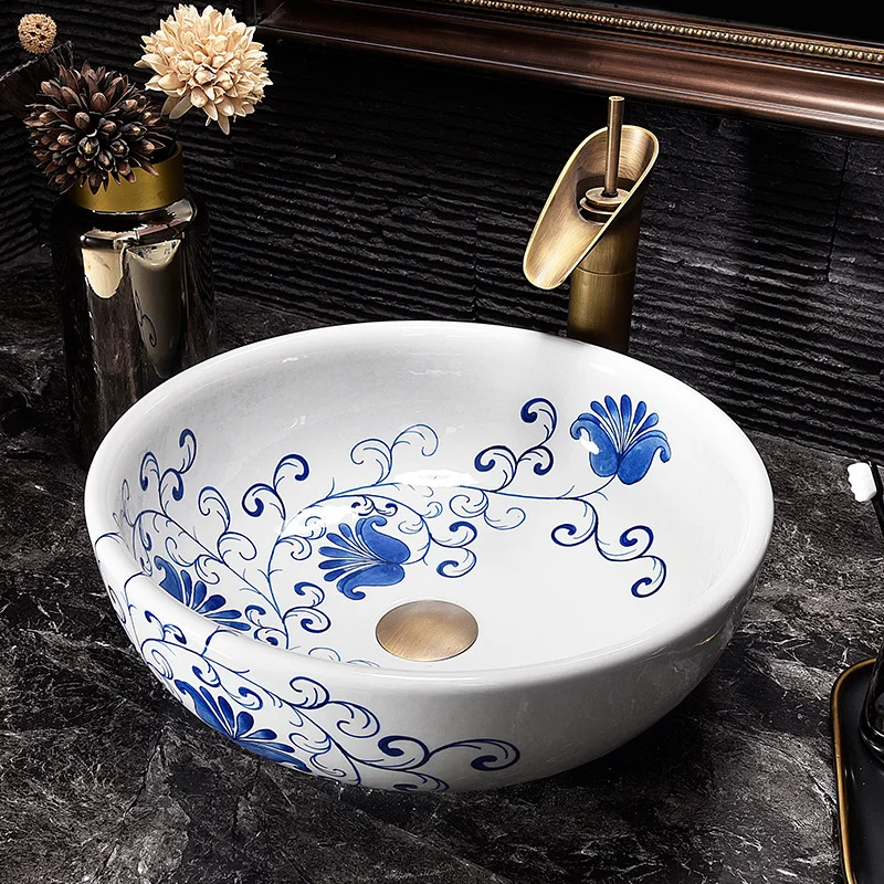 Chinese wash basin sink ceramic basin sink Jingdezhen washing basin Art Counter Top bathroom ceramic sinks art basin