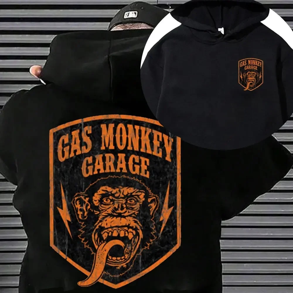 Trendiger Gas Monkeys Garage Print Langarm-Sweatshirt im Vintage-Stil für Herren, einzigartiger klassischer Streetwear-Harajuku-Hoodie im Sonderangebot.