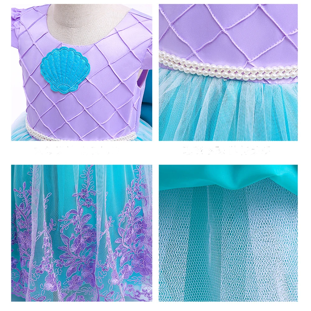 Costume de Sirène Cosplay de Carnaval pour Enfant, Robe Tutu de Princesse à Motif de Coquillage, avec Accessoires, pour ixd'Anniversaire sur le Thème de la Mer