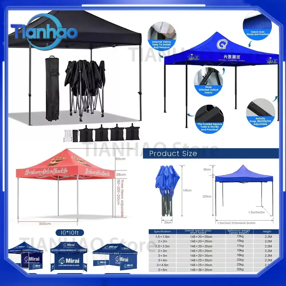Carpa Plegable Portátil para Ferias Comerciales al Aire Libre, Gazebo con Estructura de Acero y Aluminio de 40 mm y 30 mm, Logotipo Personalizado Disponible en 3x3 m