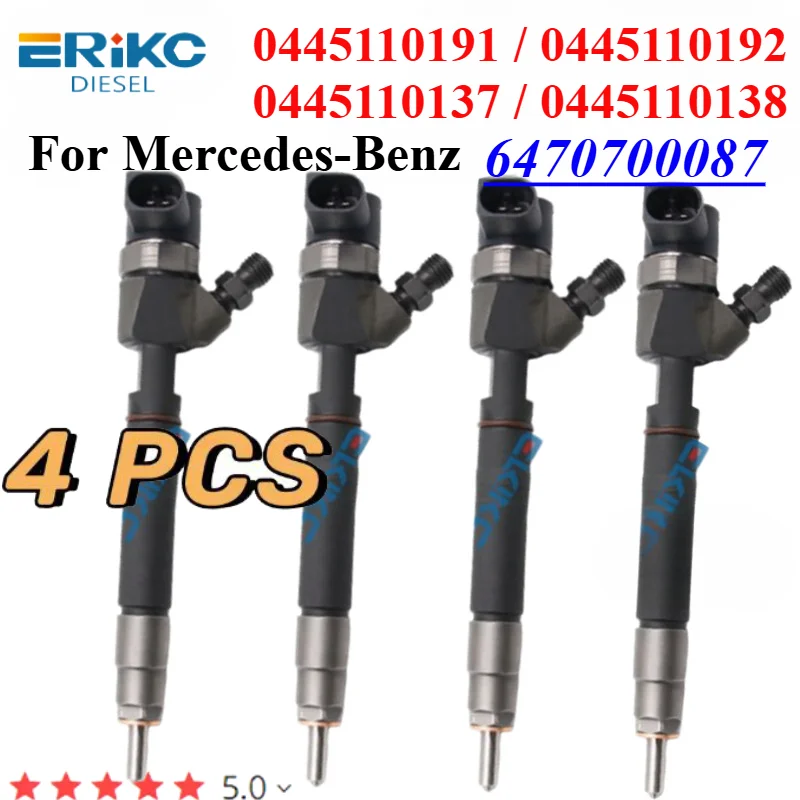 4PCS 0445110191 Diesel Fuel Injector 0445110192 OEM 6470700087 A6470700087 For Mercedes-Benz 0445110137 0445110138 0986435113