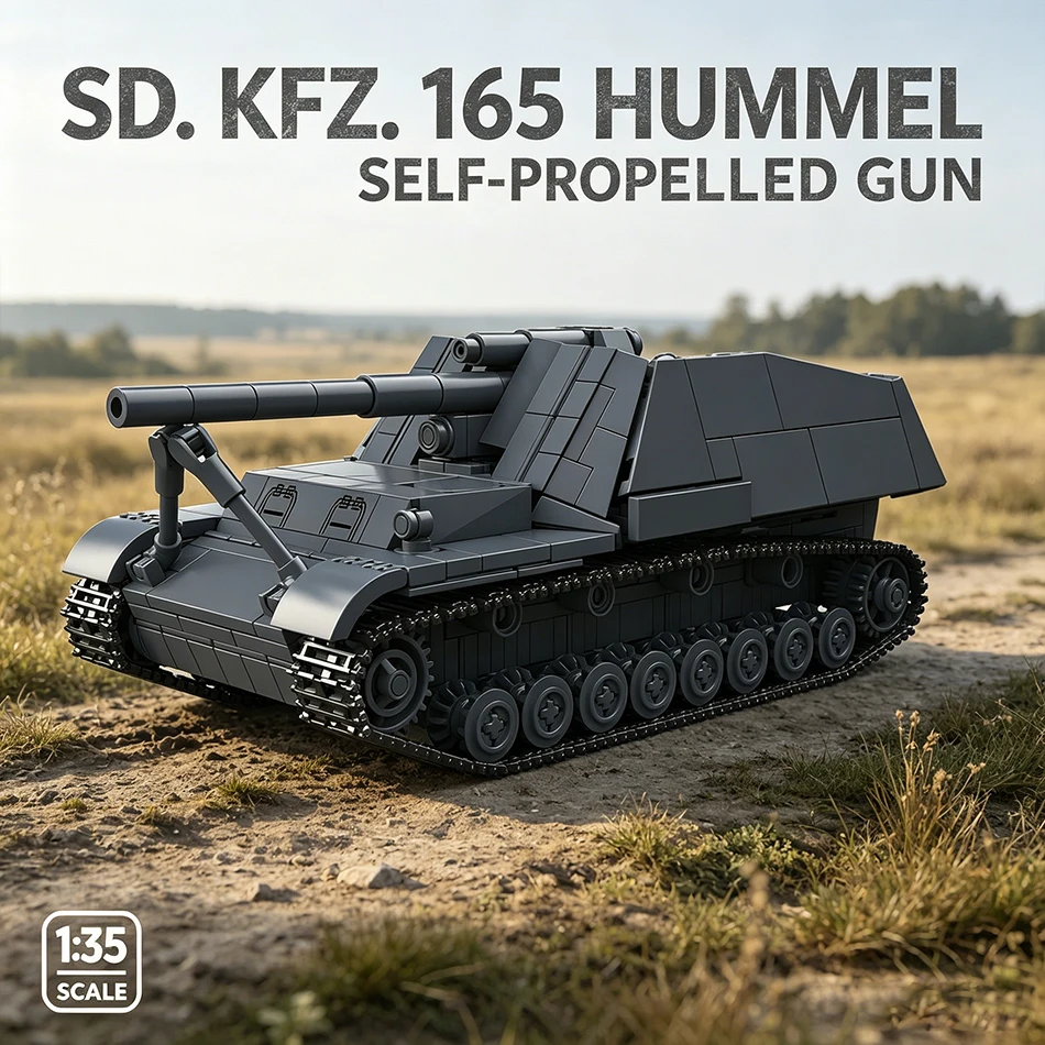

WW2 Military Sd.Kfz.165 Hummel Self-propelled Gun Building Blocks German Tank Armored Fighting Vehicle Bricks Toys Adults Gifts