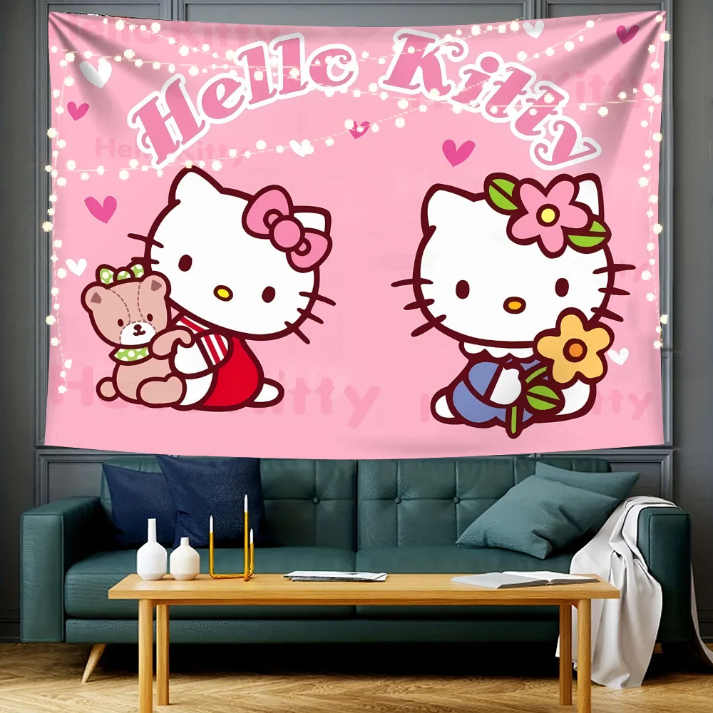 Hello Kitty Hanging Cloth Tapestry, Wall Decoration, Home Bedroom Background Cloth, Cute Cartoon, Hello Kitty