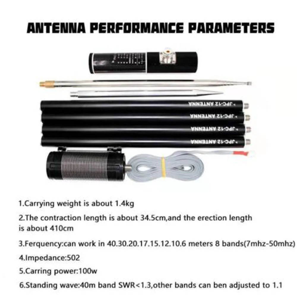 Antena Multi Band PAC-12, 7MHz-50MHz 100W Regulator luar ruangan HF Shortwave GP QRP untuk amatir Ham Radio