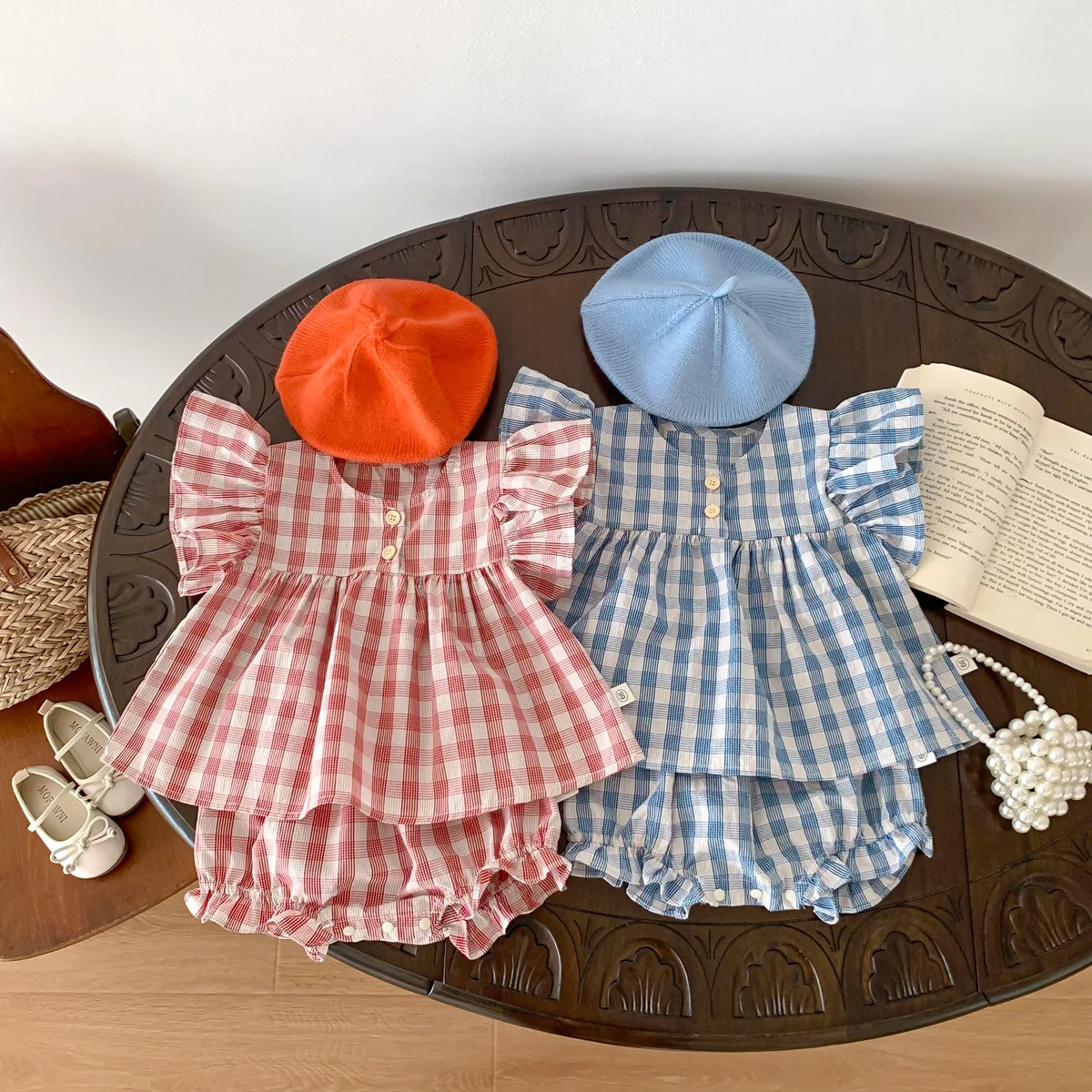 MILANCEL Baby Girls Summer Clothes Ruffle Tee And Bloomer 2Pcs Girls Outfit Plaid Tee Suit