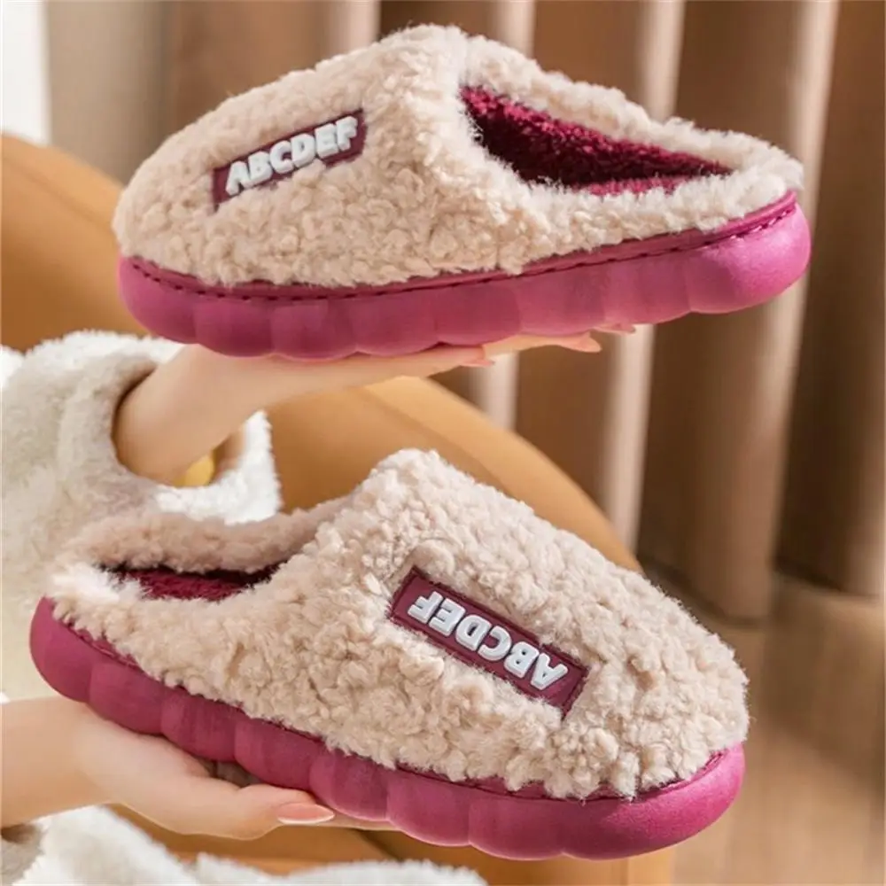 Pantoufles d'intérieur épaisses pour femmes, toboggans de sol pour garçons et filles, peluche, talons hauts, fourrure, chaussures en coton, pantoufles pour couples, chaud, hiver