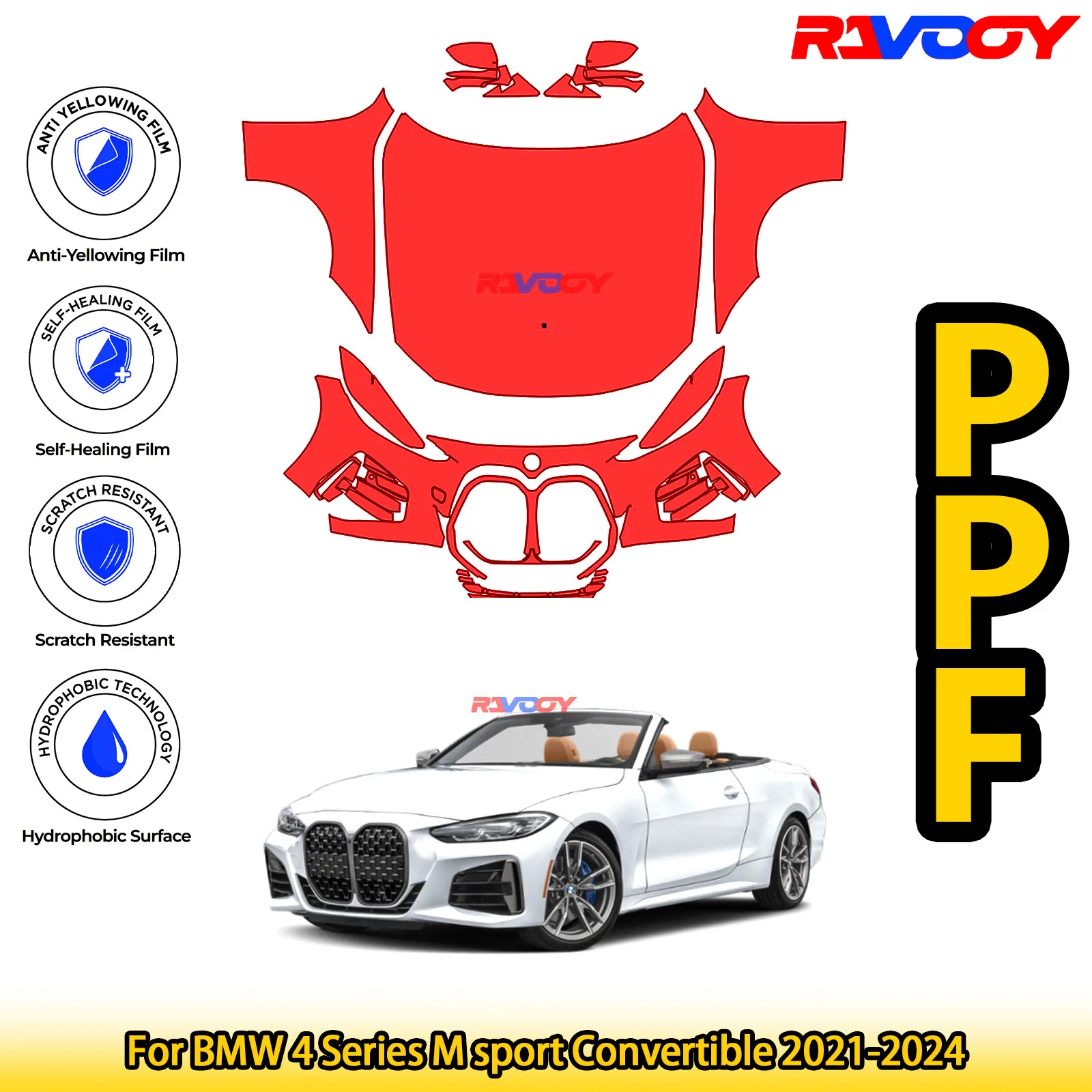 

For BMW 4 Series M sport Convertible 2021-2024 Glossy Matte Black Precut front PPF Kit Paint Protection Film