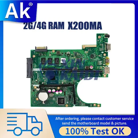 노트북 메인보드, ASUS X200MA X200M F200MA K200MA D200M 노트북 마더보드, N2815 N2840 N3540 N3530 2G 4GB RAM LVDS EDP