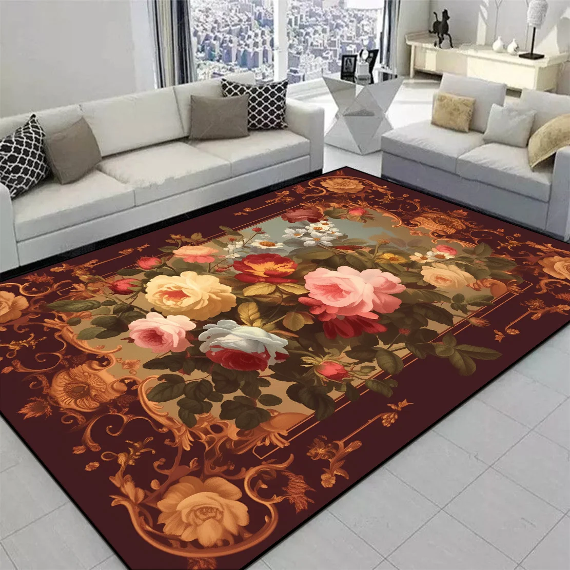 

Цветочные европейские ковры в стиле ретро, украшение для гостиной, домашний диван большого размера, рандомный декоративный нескользящий моющийся напольный коврик для спальни